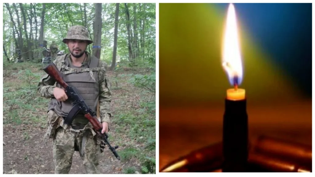 Український військовий у лісі та пам'ятна свічка