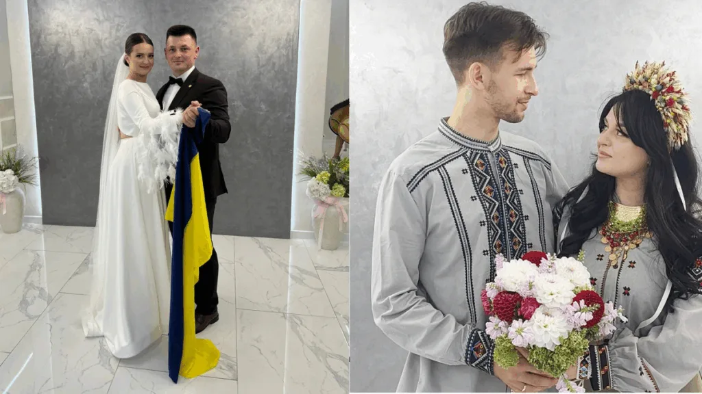 Українські пари на весіллі у традиційному вбранні