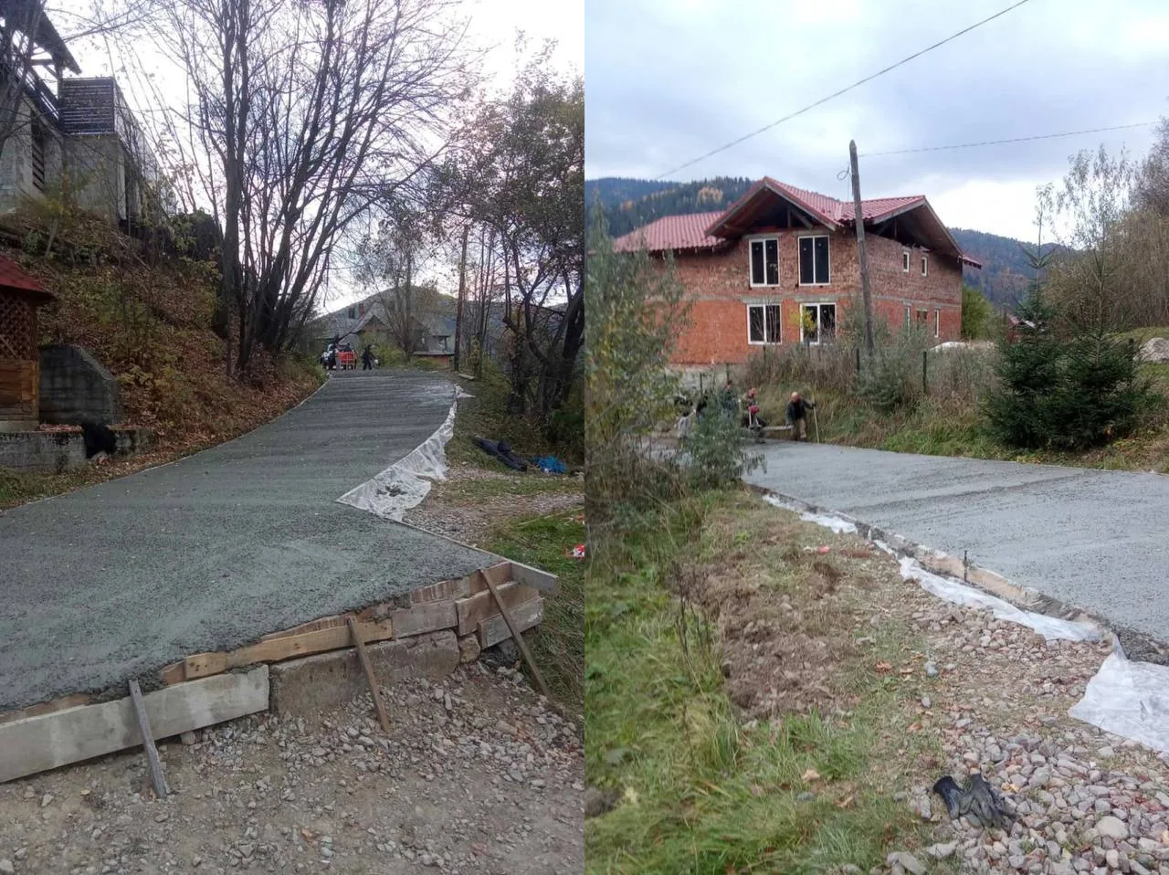 Будівництво нової бетонної дороги біля будинків