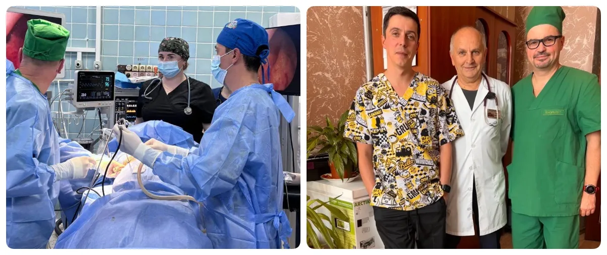 Хірурги працюють у операційній та позують після операції