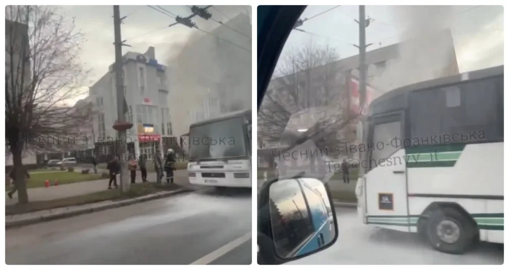 Пожежники гасять дим із автобуса на вулиці