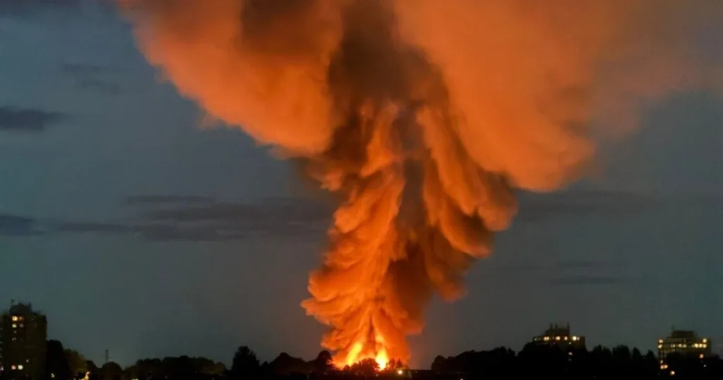 Велика пожежа з густим димом уночі