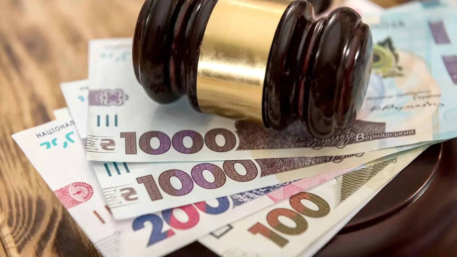 Суддівський молоток на українських гривнях