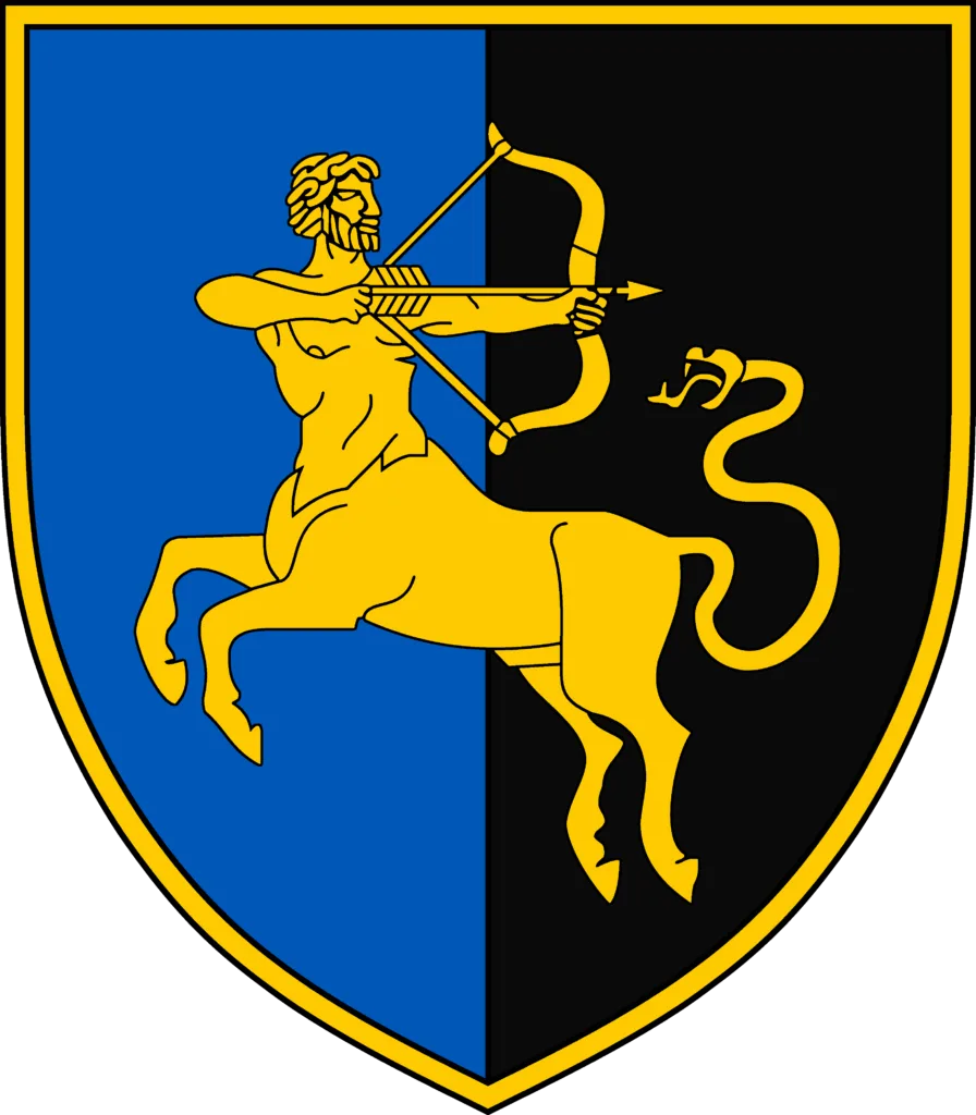 Герб із зображенням золотого кентавра зі стрілою