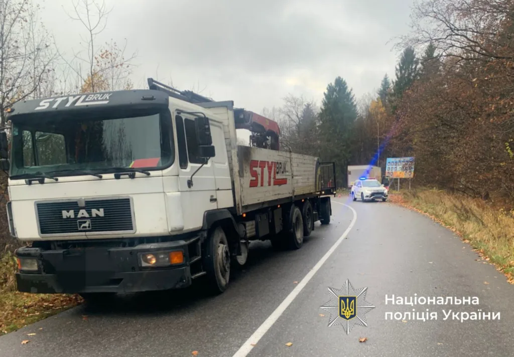 Вантажівка і поліцейська машина на дорозі