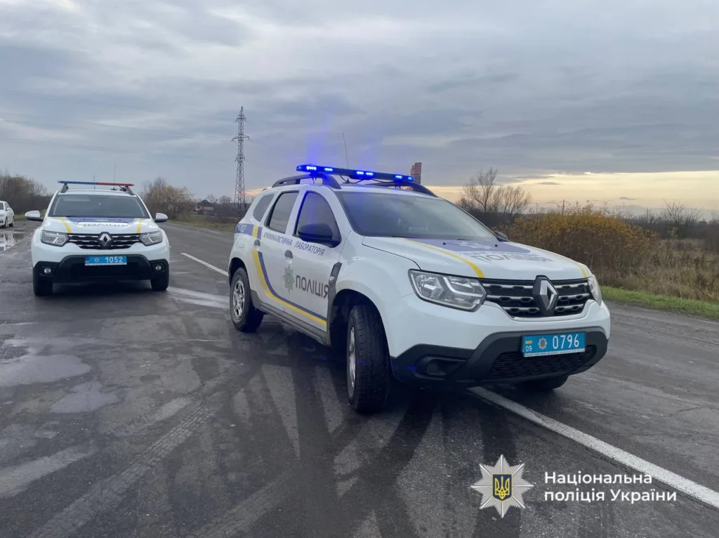 Поліційні автомобілі на заміській дорозі України