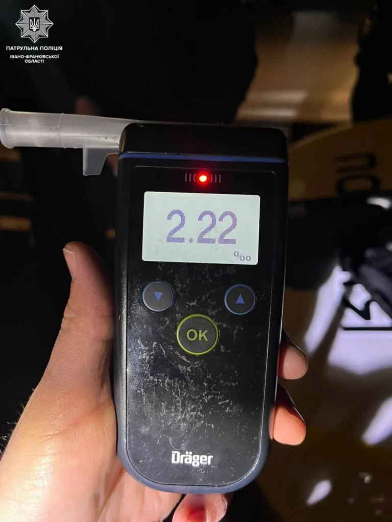 Алкотестер показує результат 2.22 проміле