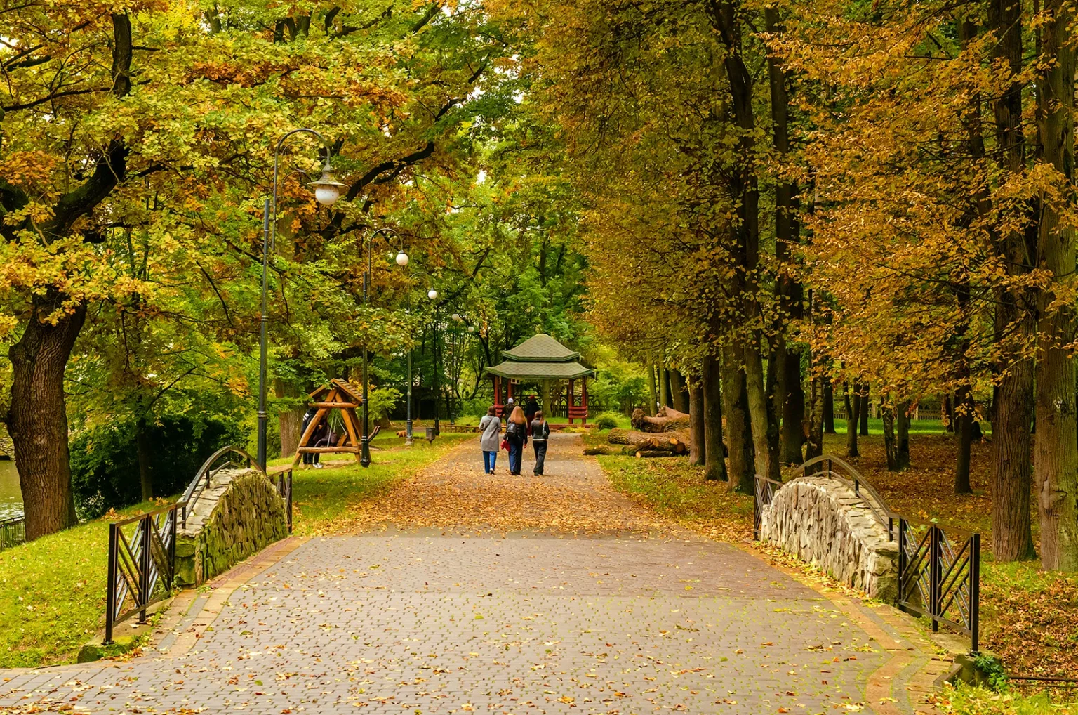 Осіння алея з людьми у парку