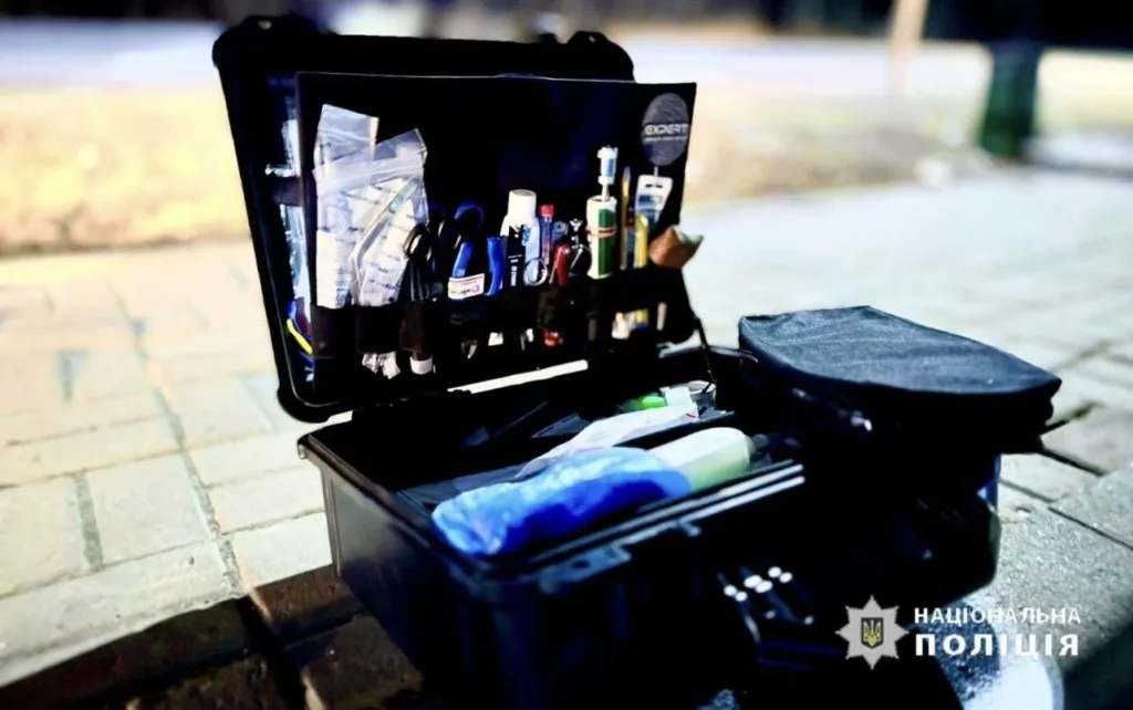 Кейс з поліцейськими інструментами на тротуарі