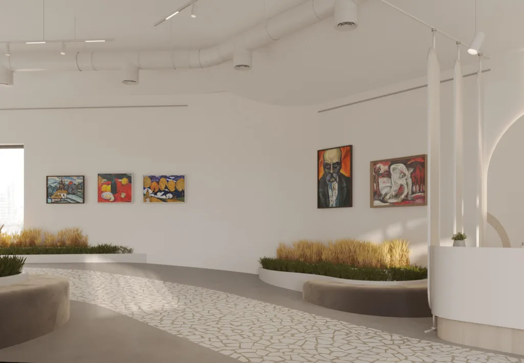 Сучасна галерея з картинами на білому тлі