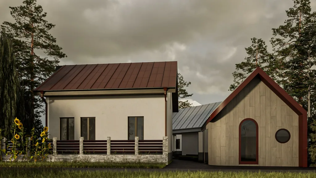 Сучасний приватний будинок серед дерев