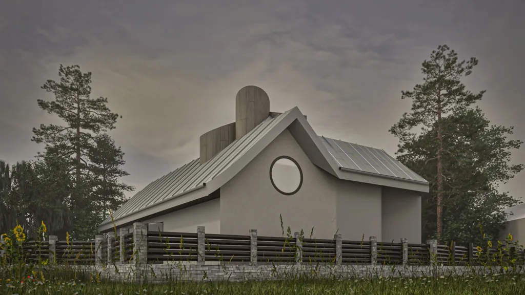 Сучасний приватний будинок серед дерев