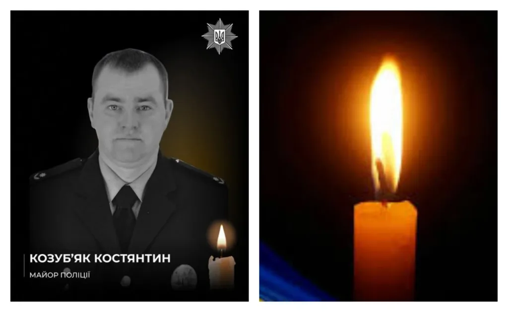 Вшанування пам’яті поліцейського, запалена свічка скорботи