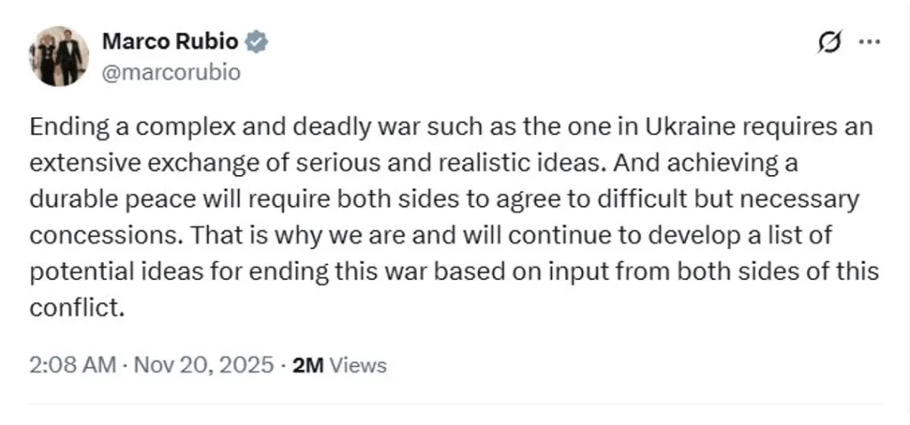 Твіт про мир та припинення війни в Україні