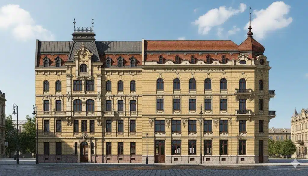 Історична будівля з червоним дахом у центрі міста