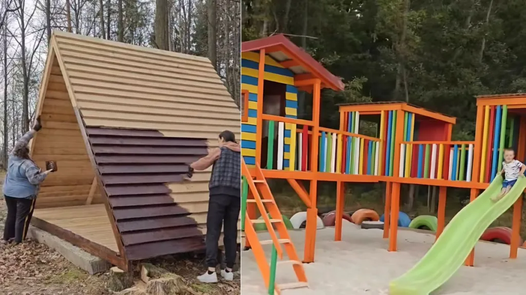 Будівництво дерев'яного будинку та дитячого майданчика