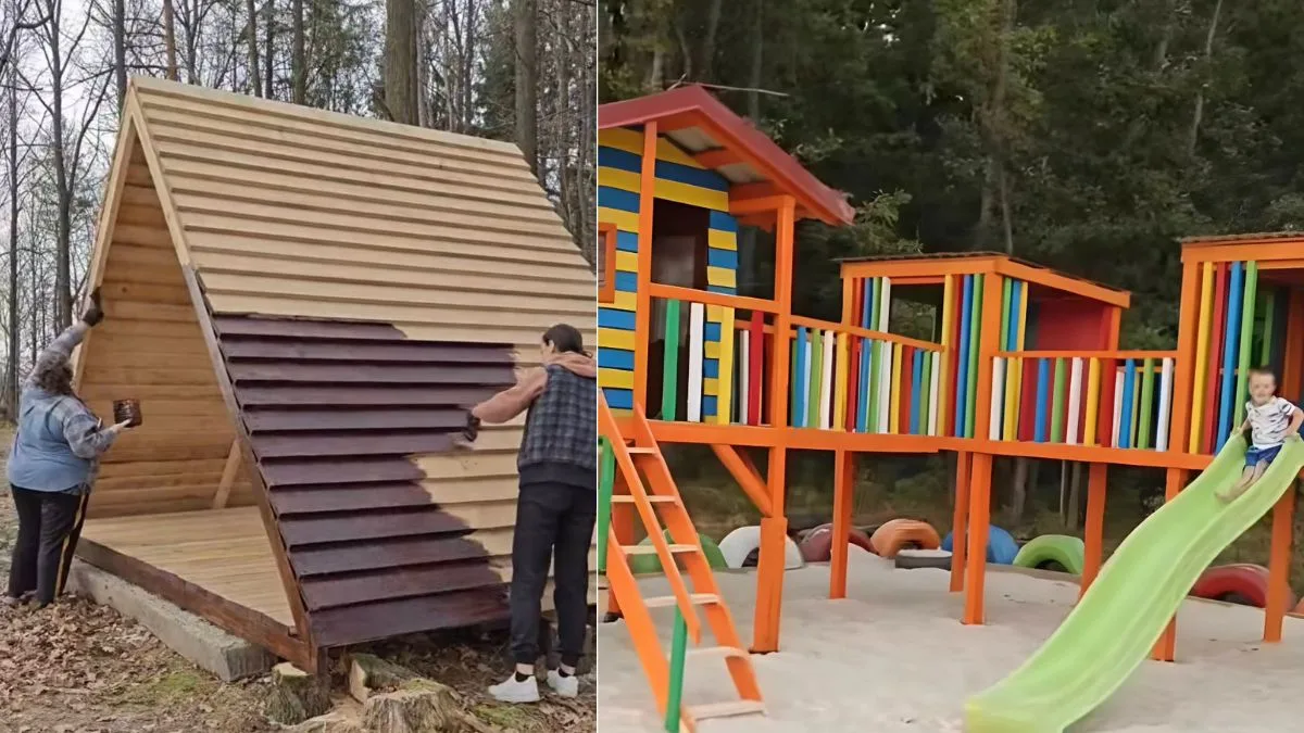 Будівництво дерев'яного будинку та дитячого майданчика