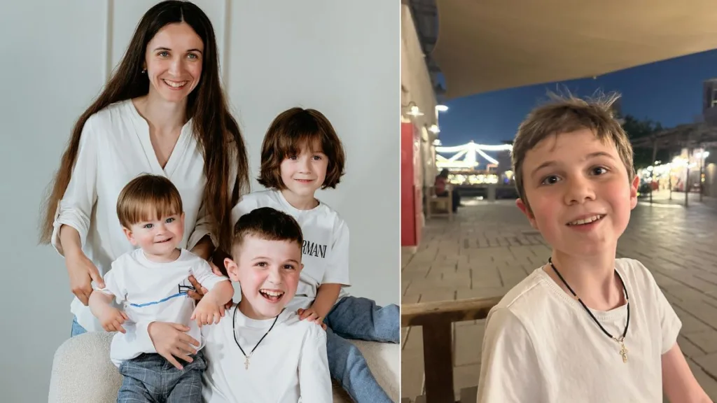 Мама з трьома дітьми та хлопчик увечері