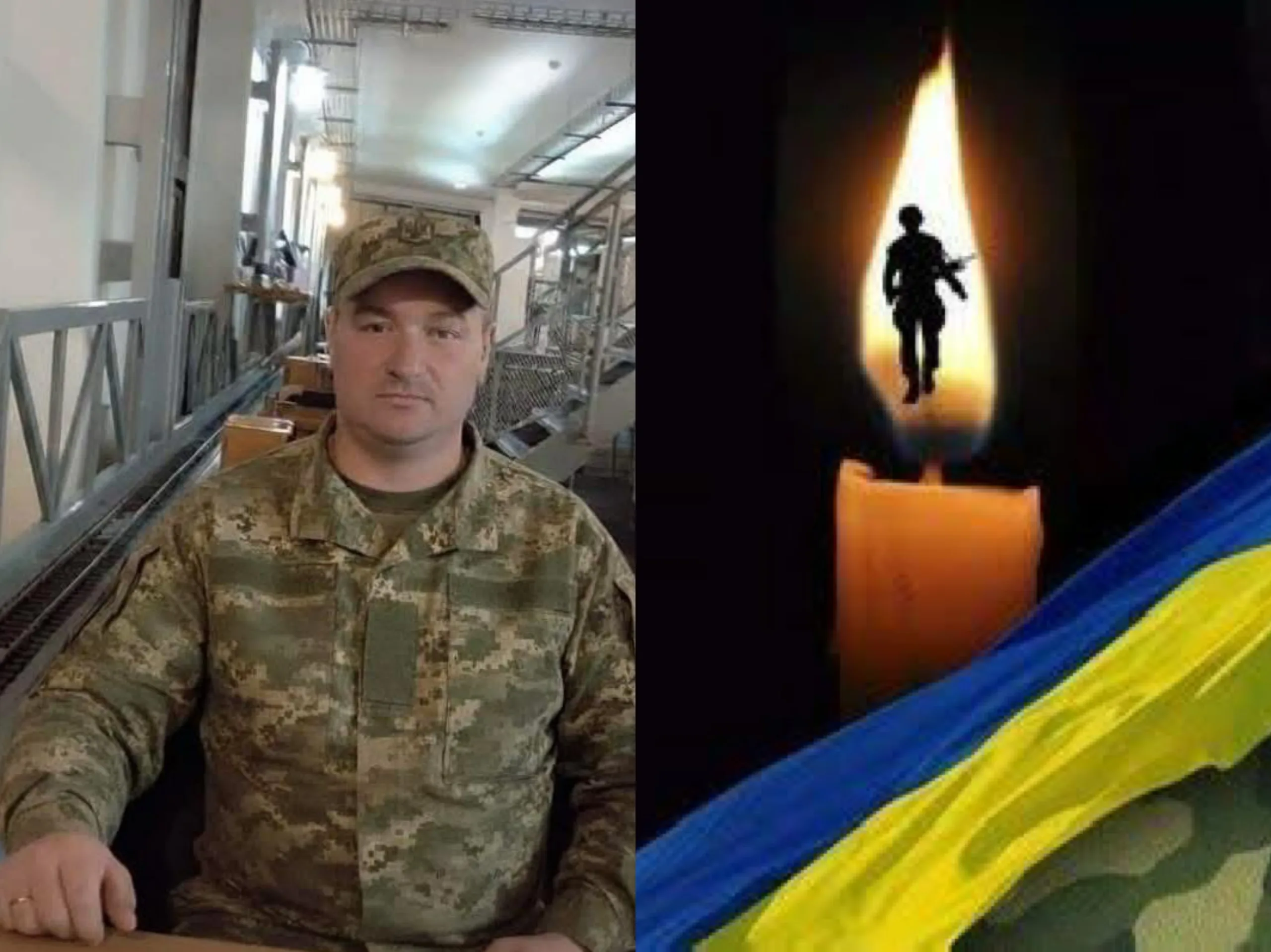 Український військовий та свічка пам’яті з прапором