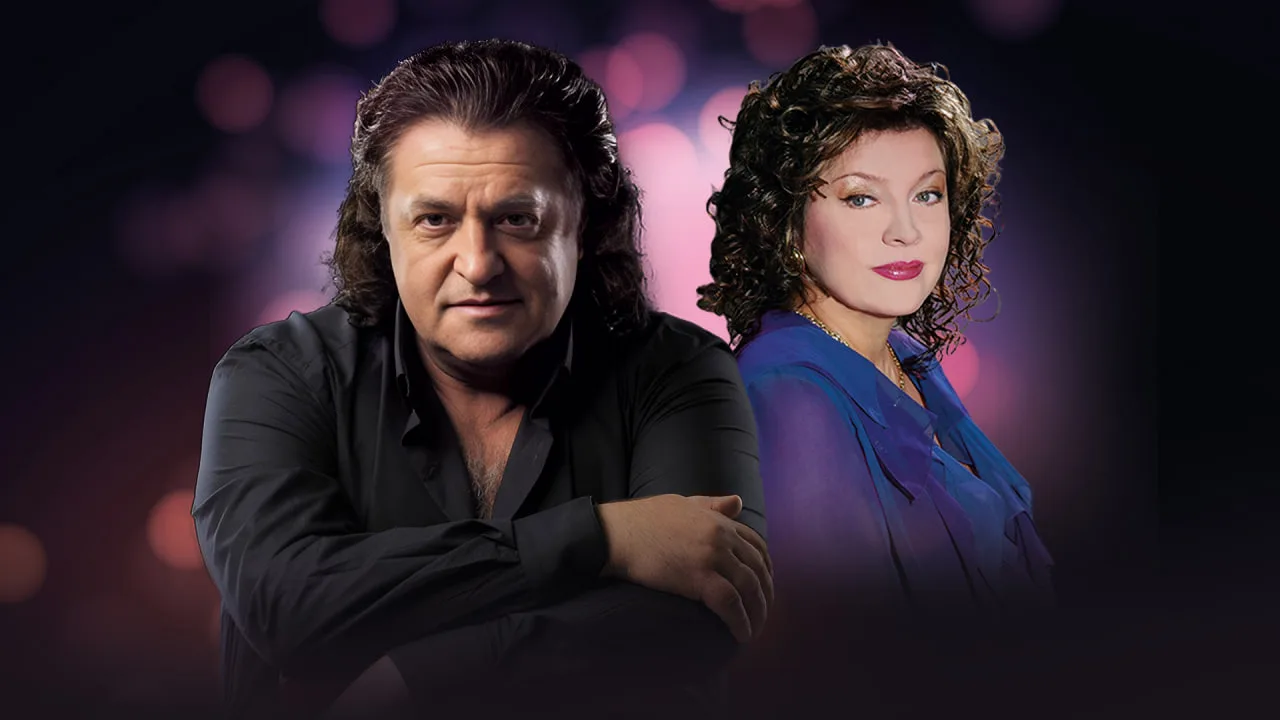 Двоє людей на темному фоні з яскравим світлом