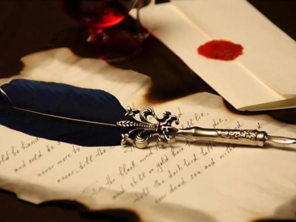 Перо для письма на старовинному листі з сургучем