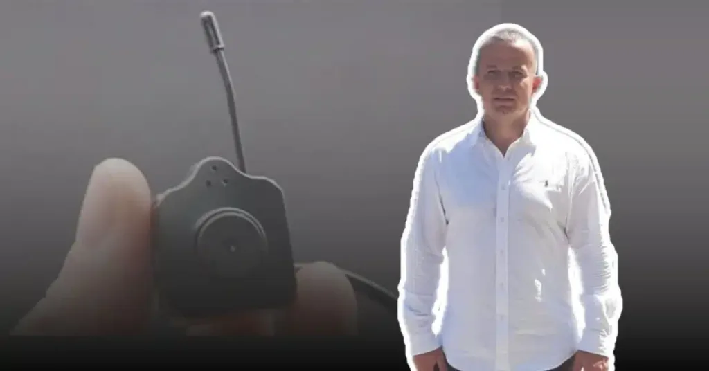 Чоловік у білій сорочці та мікрокамера