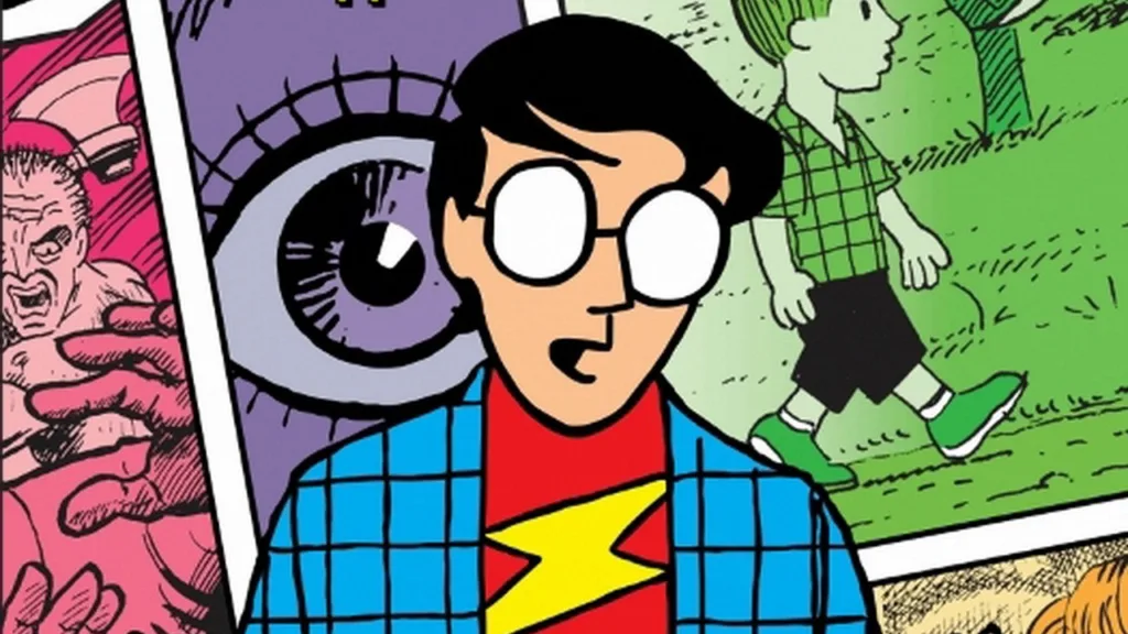 Малюнок хлопця у сорочці з коміксами на фоні