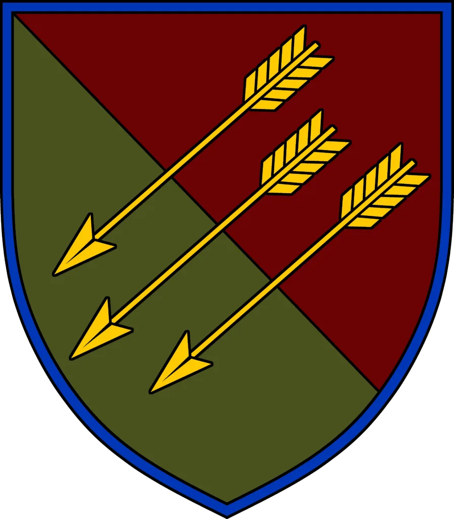 Герб із трьома золотими стрілами на щиті