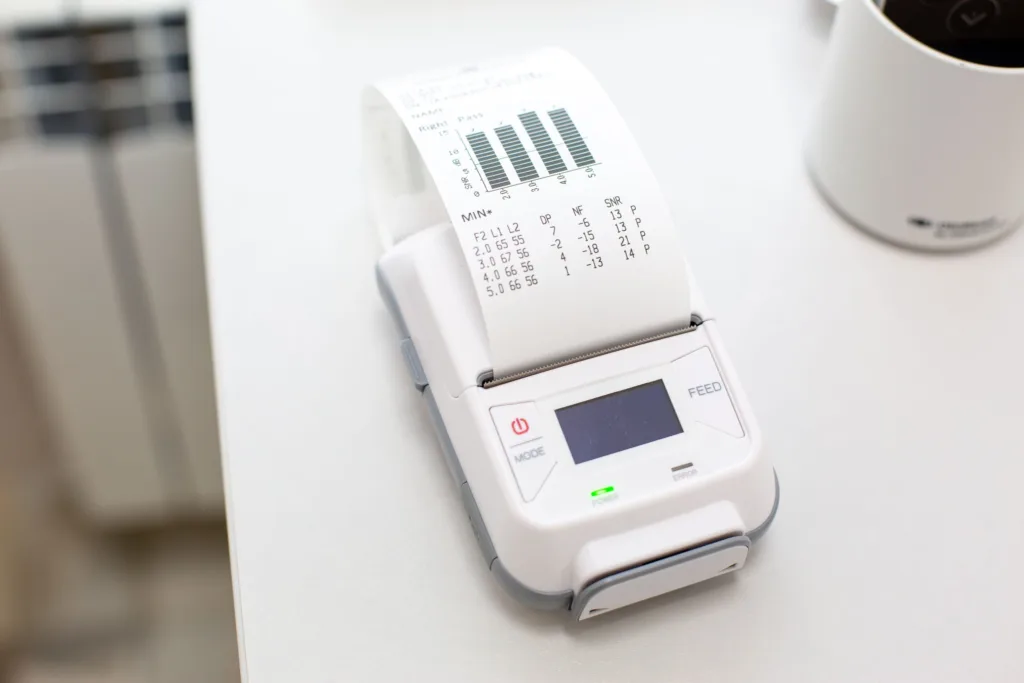 Медичний принтер друкує результати обстеження слуху