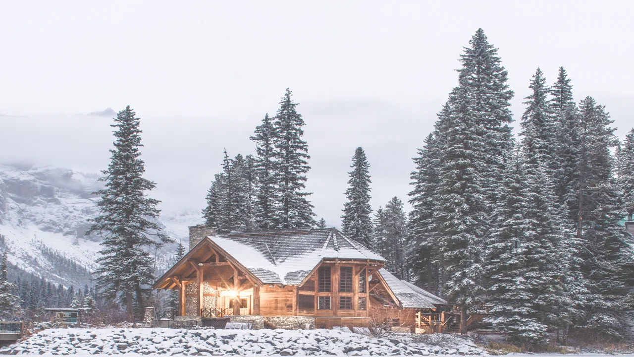 Затишний дерев'яний будинок серед зимового лісу