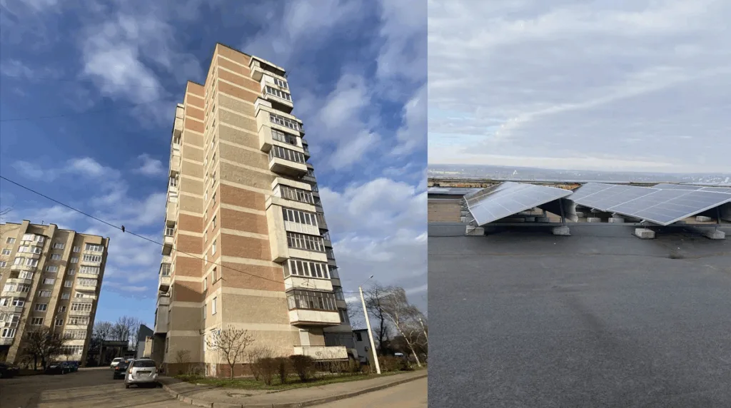 Багатоповерхівка з сонячними панелями на даху