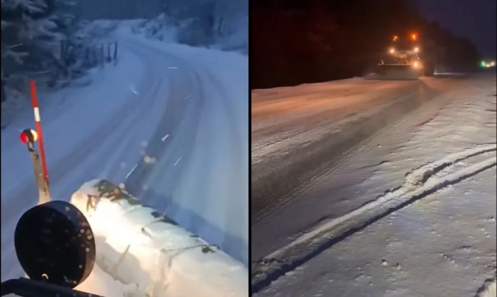 Снігоприбиральна техніка очищує зимову дорогу