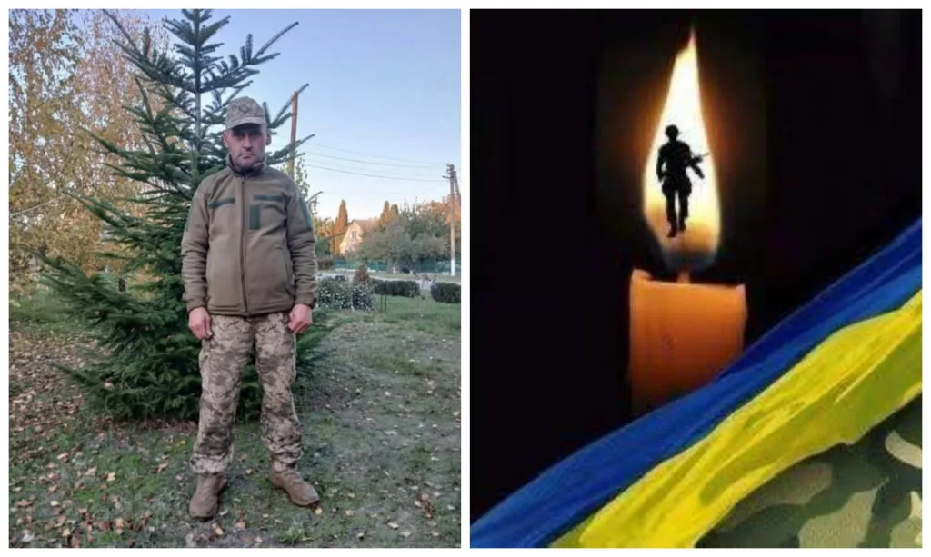 Український військовий та свічка пам’яті з прапором