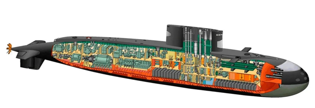 Схематичне зображення внутрішньої будови підводного човна