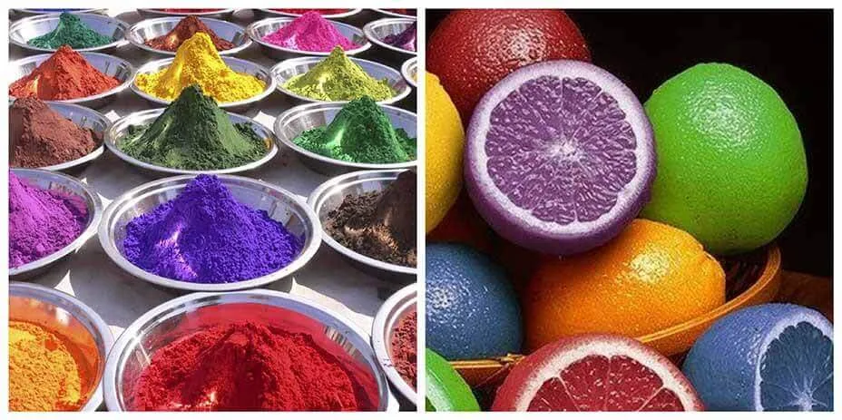 Яскраві барвники та різнокольорові цитрусові фрукти