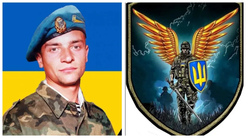 Український військовий та емблема з крилами