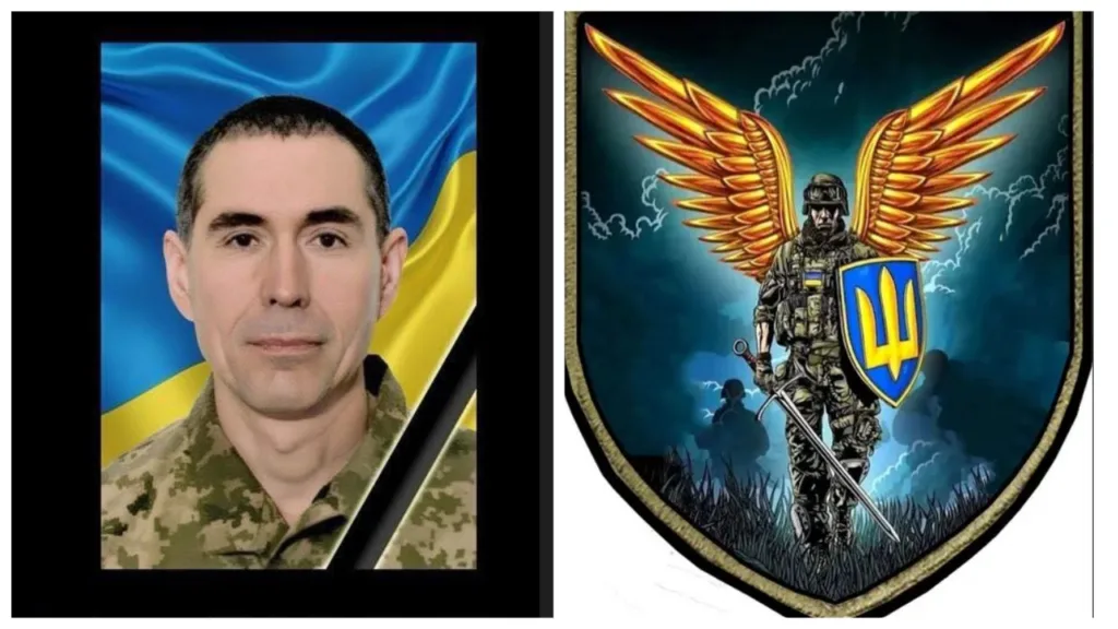 Український військовий і герб із солдатом та крилами