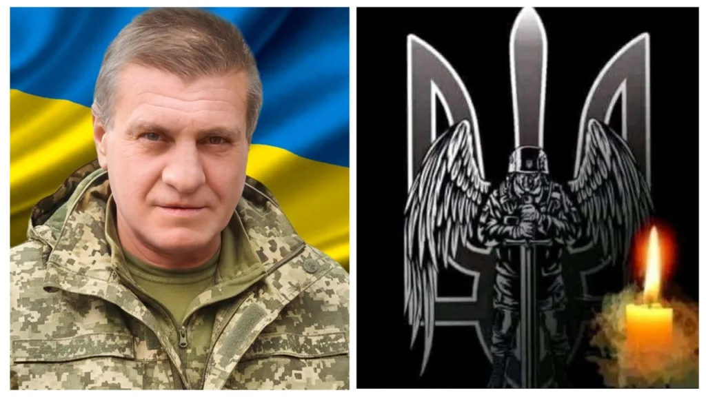 Український військовий на фоні прапора та свічка пам’яті