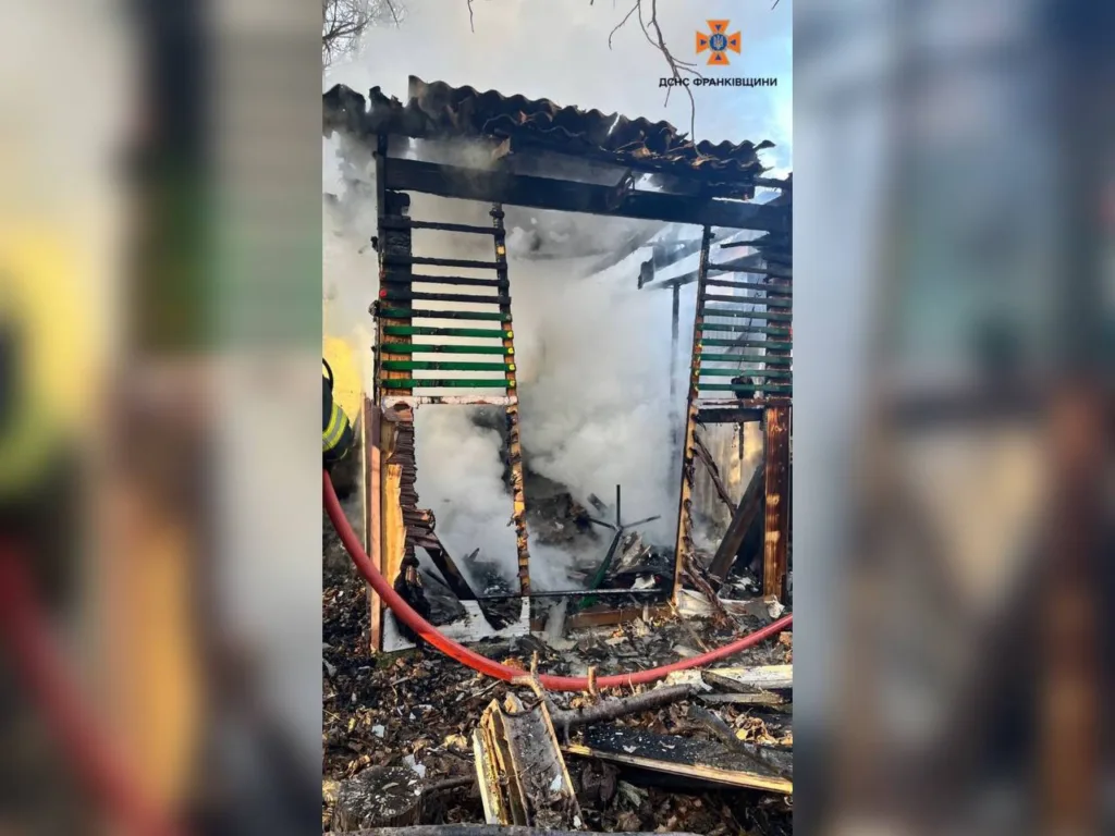 Пожежа у дерев'яній будівлі, дим і рятувальники