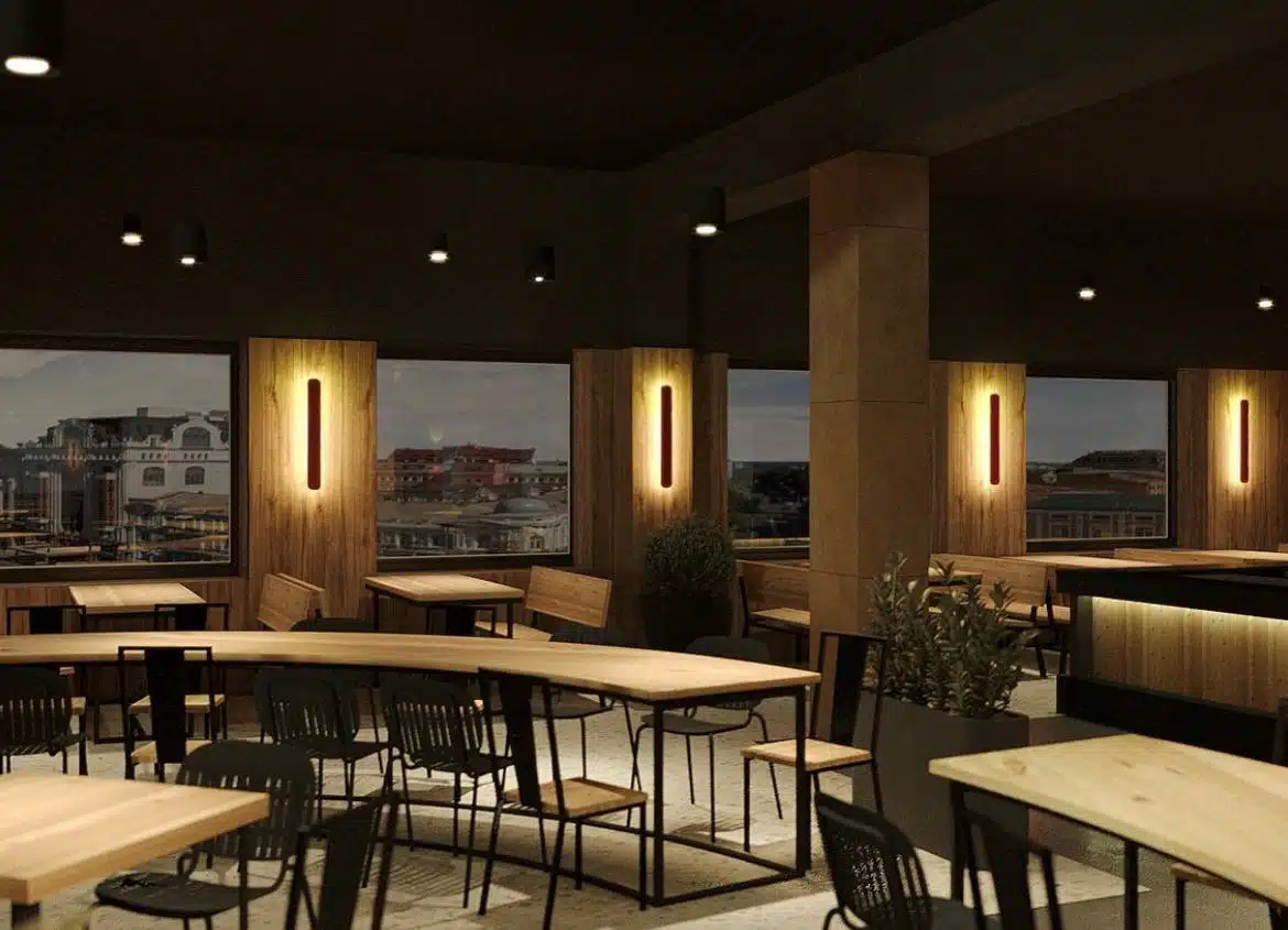 Сучасний інтер'єр ресторану з панорамним видом