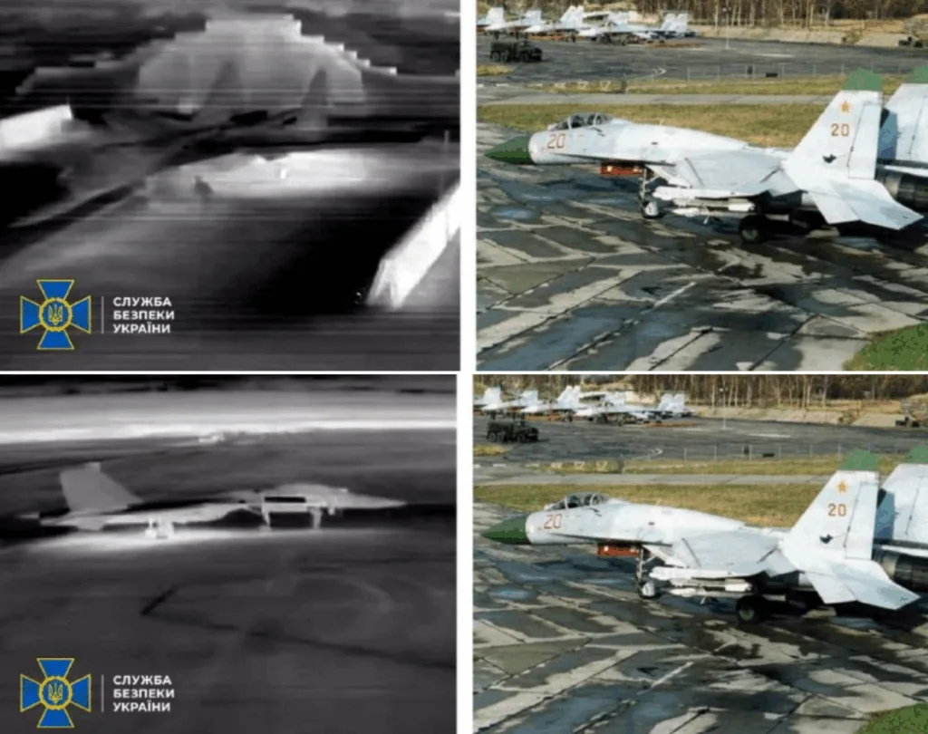 Винищувач на злітній смузі, тепловізійні та денні знімки