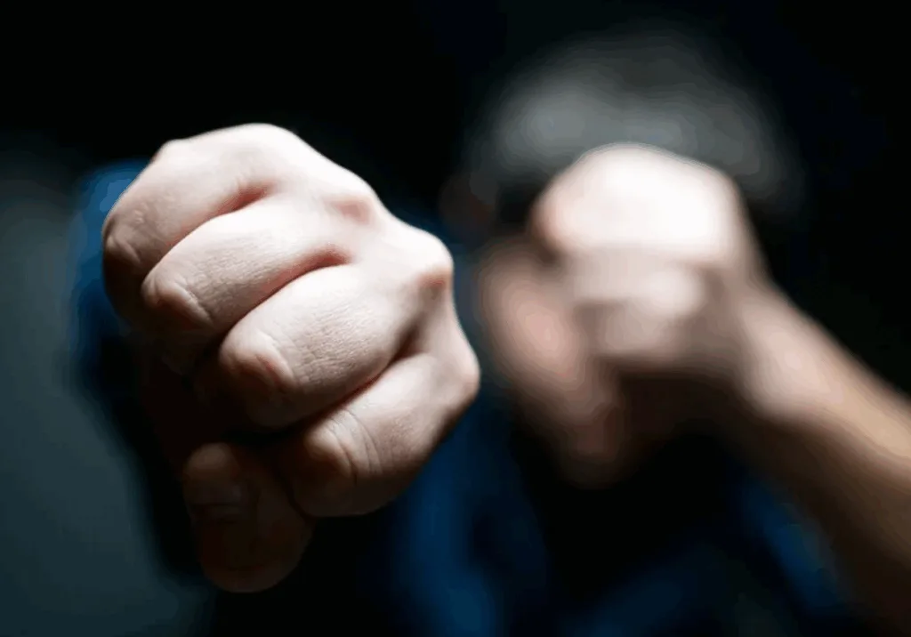 Крупний план стиснутого кулака перед обличчям