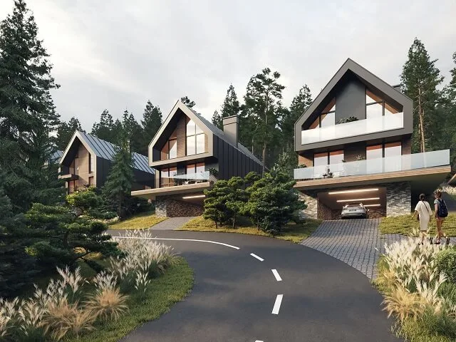 Сучасні котеджі в гірській місцевості серед сосен