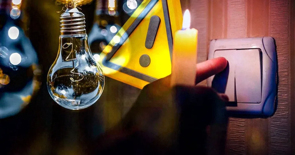Вимкнене світло, свічка та попередження про електрику