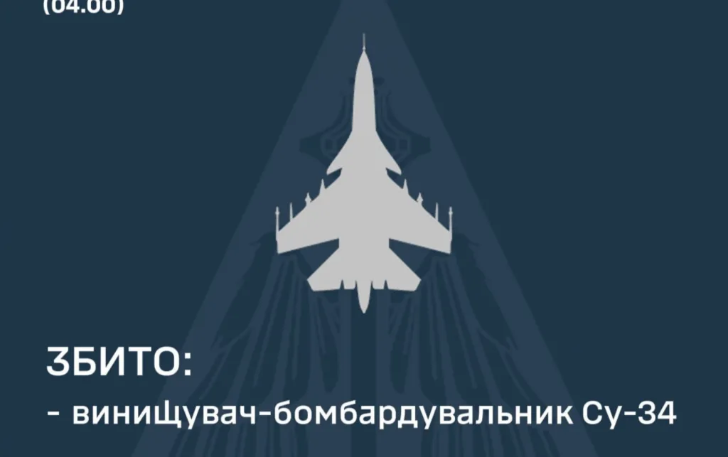 Силует літака Су-34 на синьому тлі