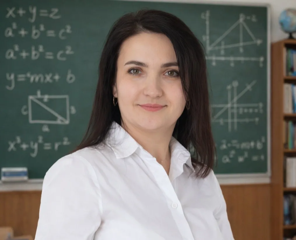 Вчителька математики у класі біля дошки