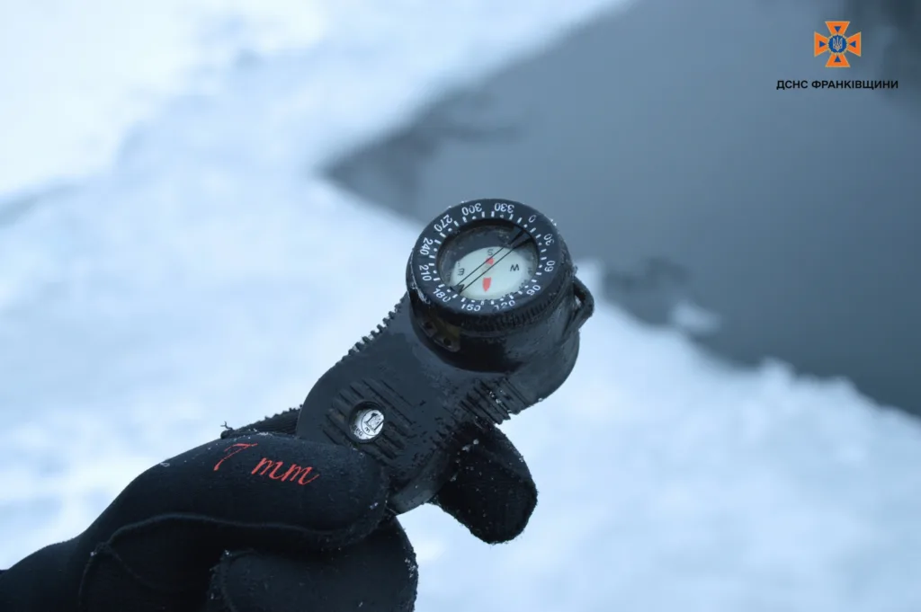 Компас у рукавичці на фоні снігу