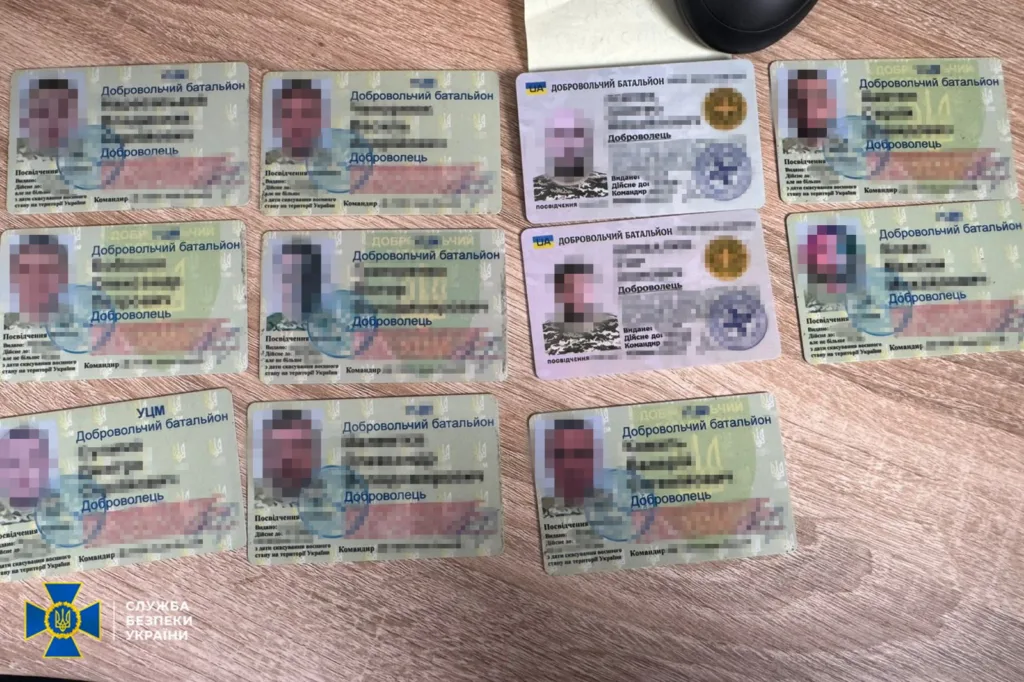 Посвідчення добровольчих батальйонів України на столі