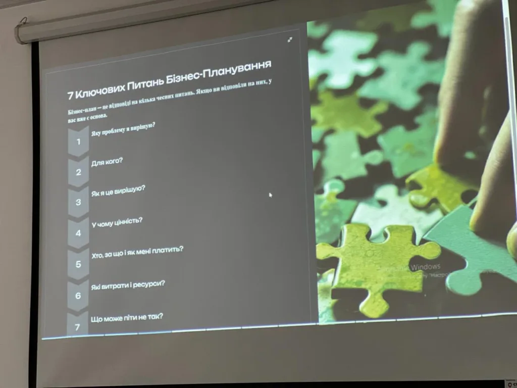 Слайд із сімома ключовими питаннями бізнес-планування