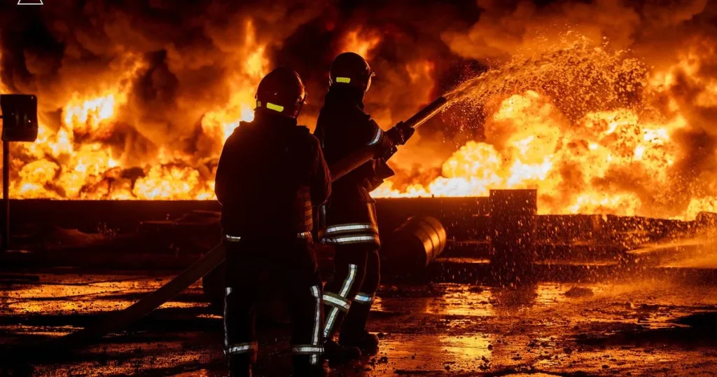 Пожежники гасять велике полум’я вночі